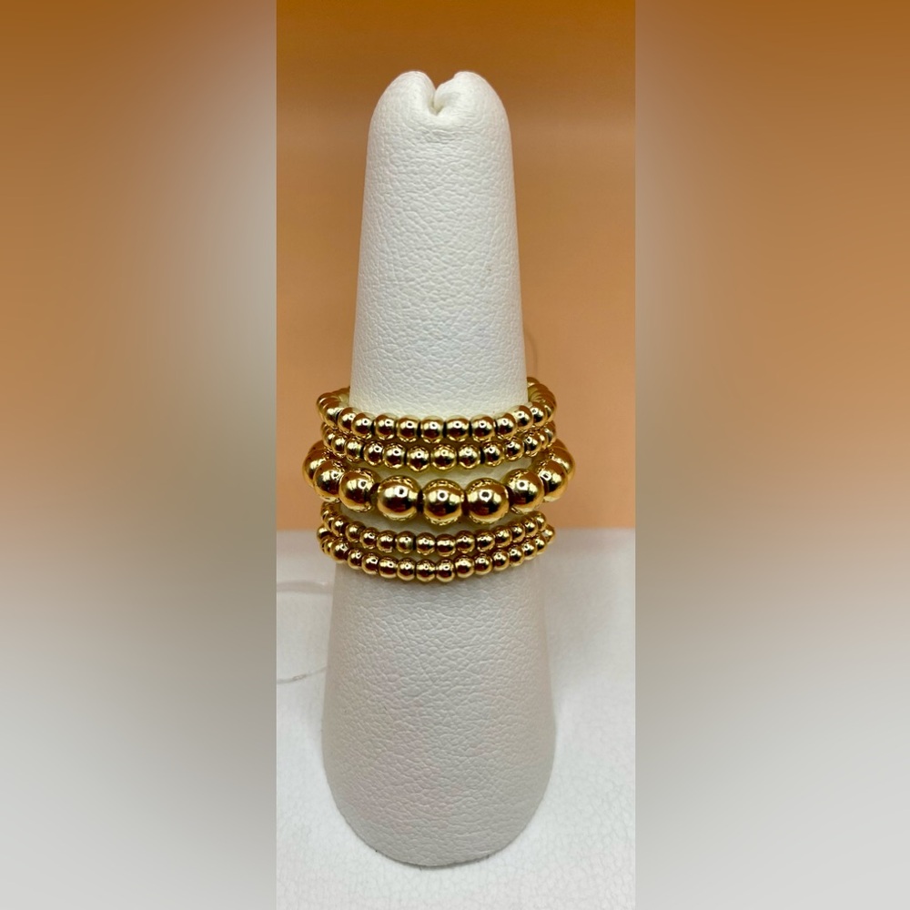 14K Gold Filled Beaded Ring Stack (5); Non tarnish, water & sweat proof. - Picture 2 of 4